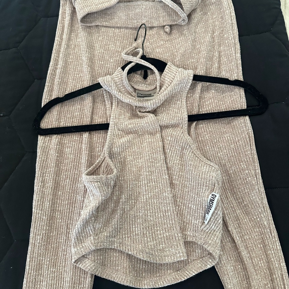 Gymshark Beige Ribbed Leggings and Top Set